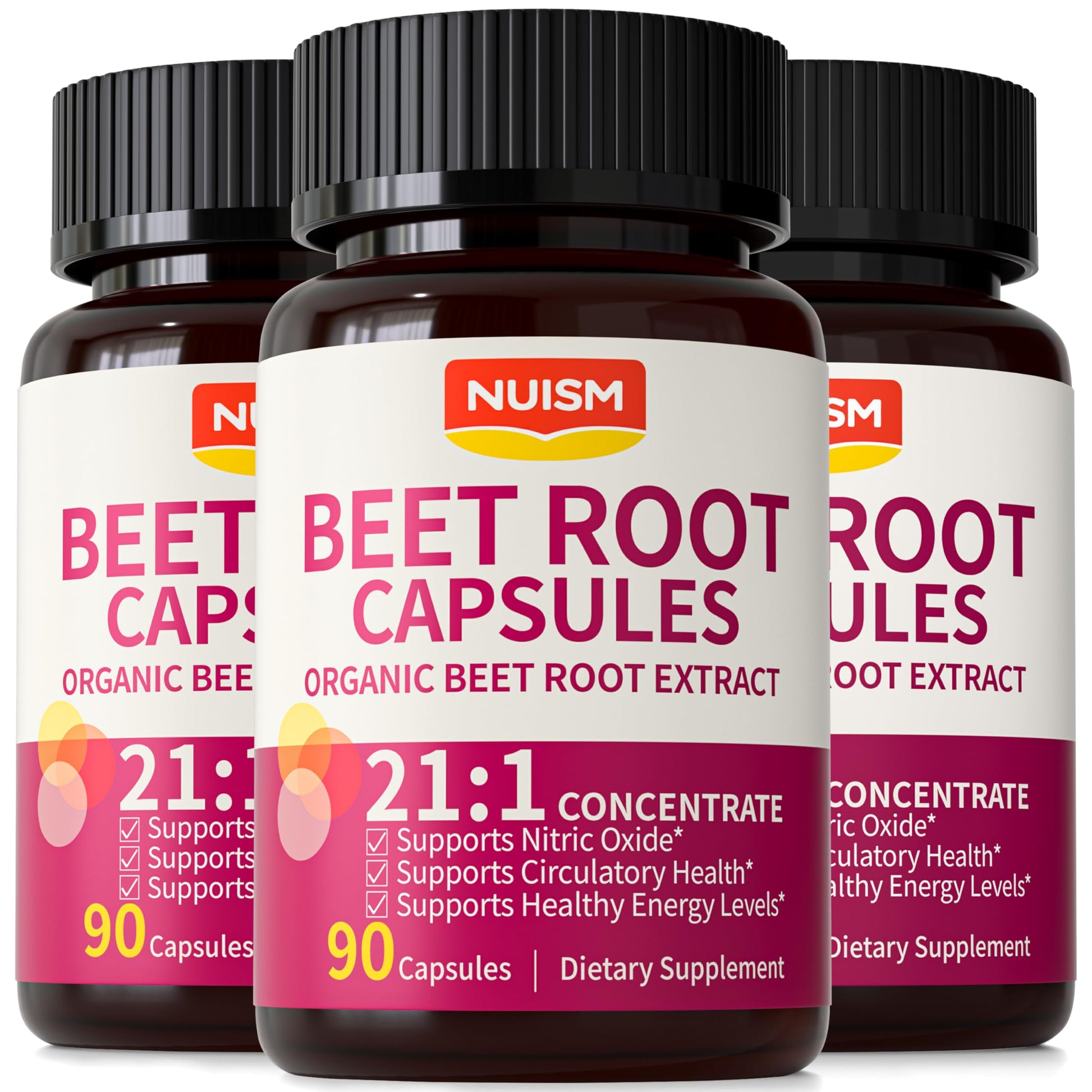 NUISM Organic Beet Root Capsules 21:1 Beetroot Extract Supplement with Black Pepper, 240 Capsules