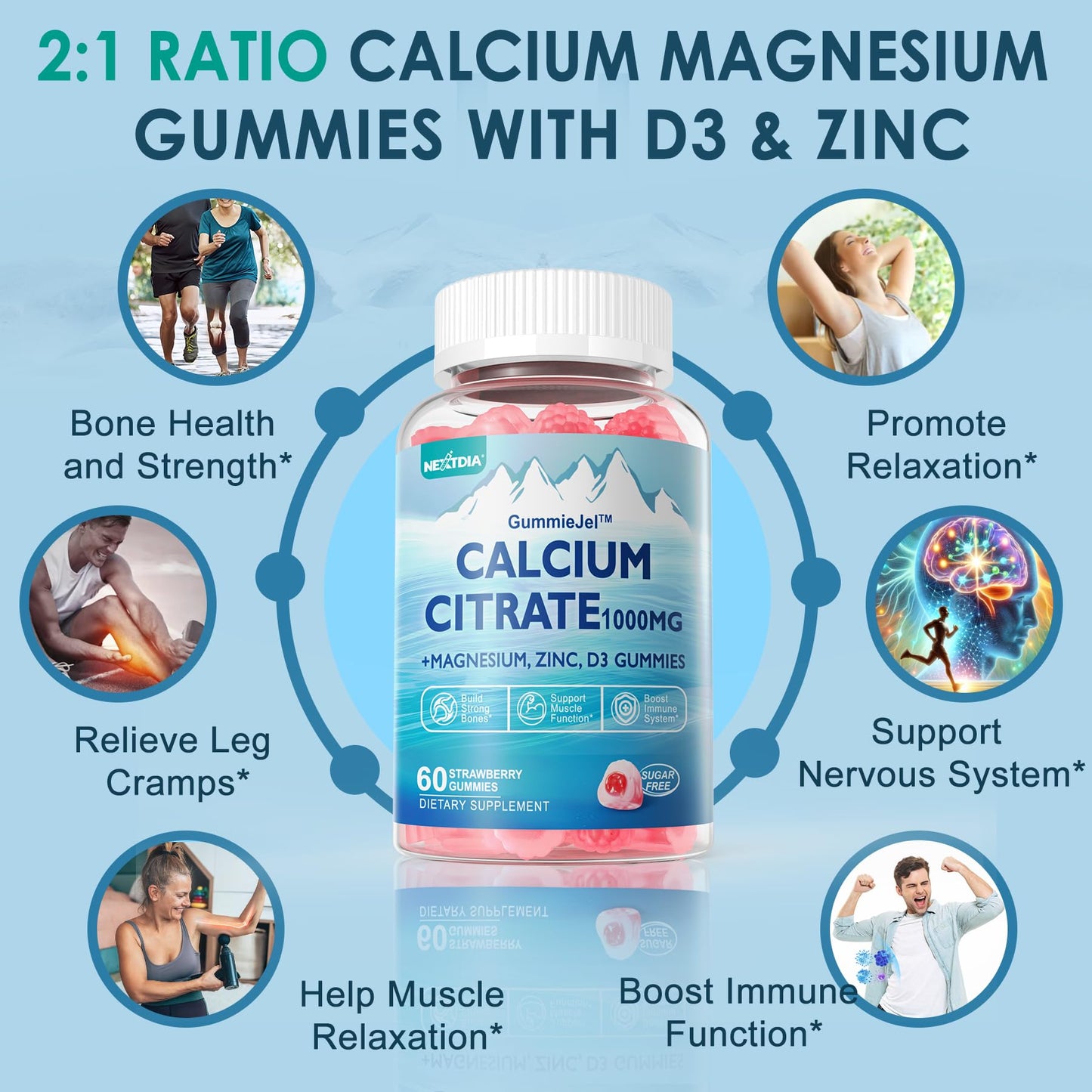 Nextdia Calcium Citrate Vitamin D3 1000IU Gummies, 60 Count