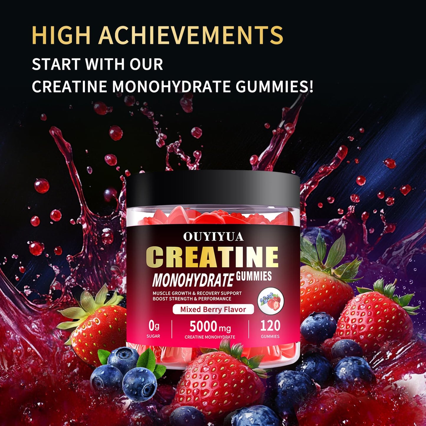 OUYIYUA Creatine Monohydrate Gummies 5000mg, 120 Count