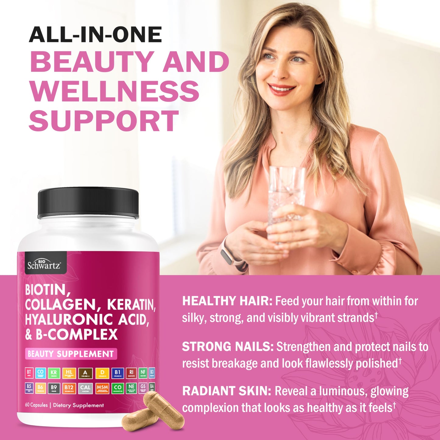 BioSchwartz Biotin Collagen Keratin Supplement Capsule 60 Count