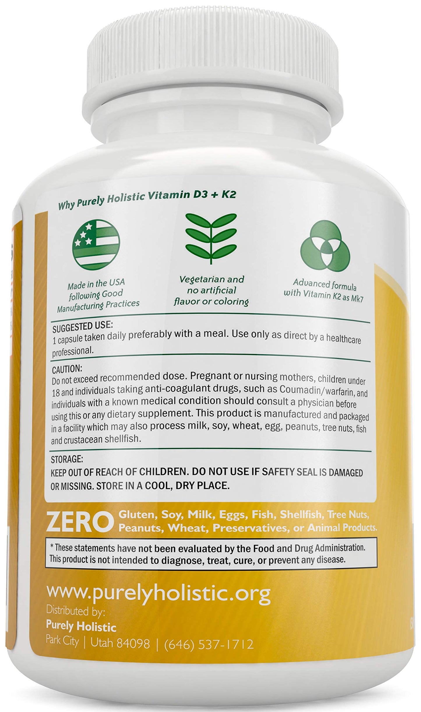Purely Holistic Magnesium Malate 400mg + Vitamin D3 125mcg K2 MK7 90mcg, Capsules & Tablets, 270 Tablets & 150 Capsules