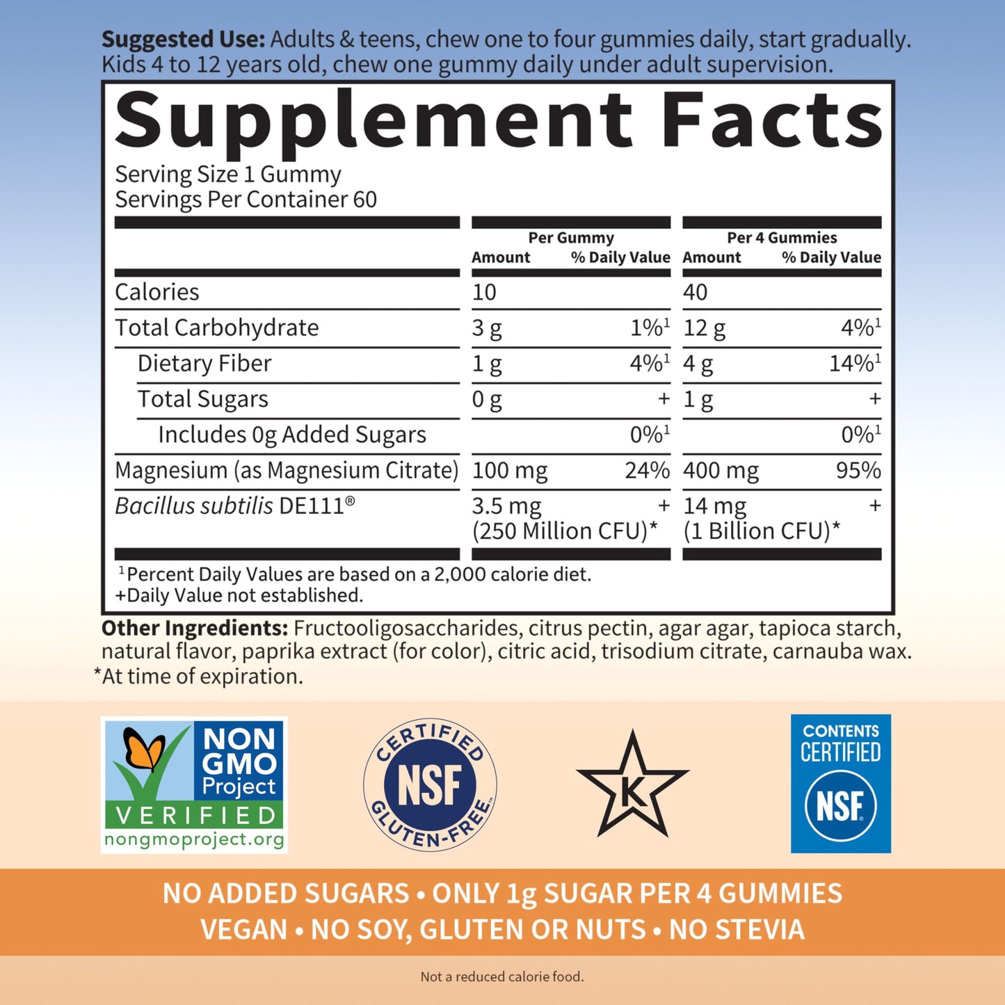 Garden of Life Magnesium Citrate Supplement Gummies with Prebiotics & Probiotics for Stress, Sleep & Recovery - Vegan, Gluten Free, Kosher, Non-GMO, No Added Sugars, Peach Flavor, 60 Gummies