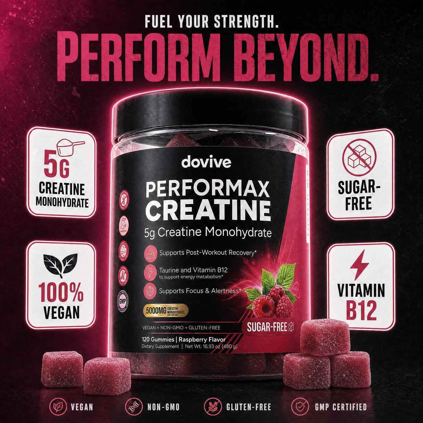 DOVIVE Creatine Monohydrate Gummies 5000mg 120 Count