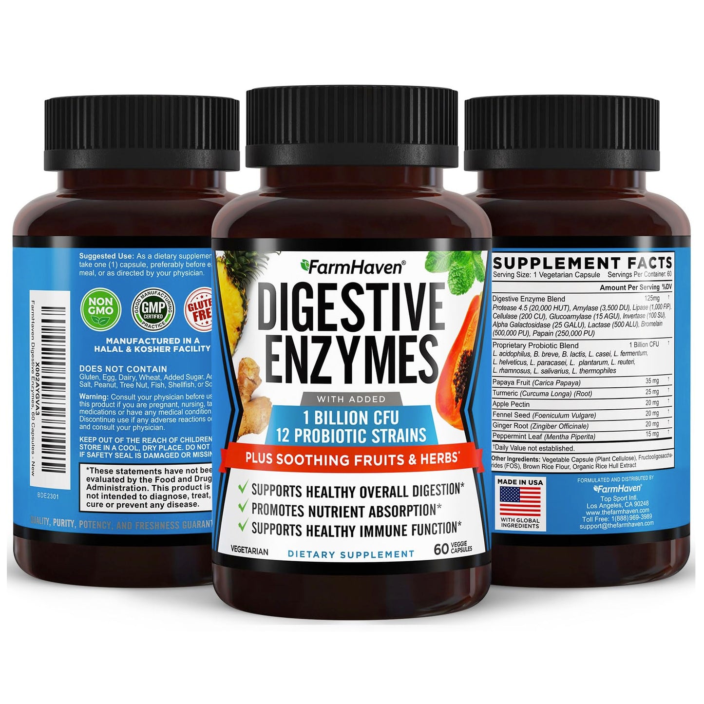 FarmHaven Digestive Enzymes with 18 Probiotics & Herbs, 180 Capsules