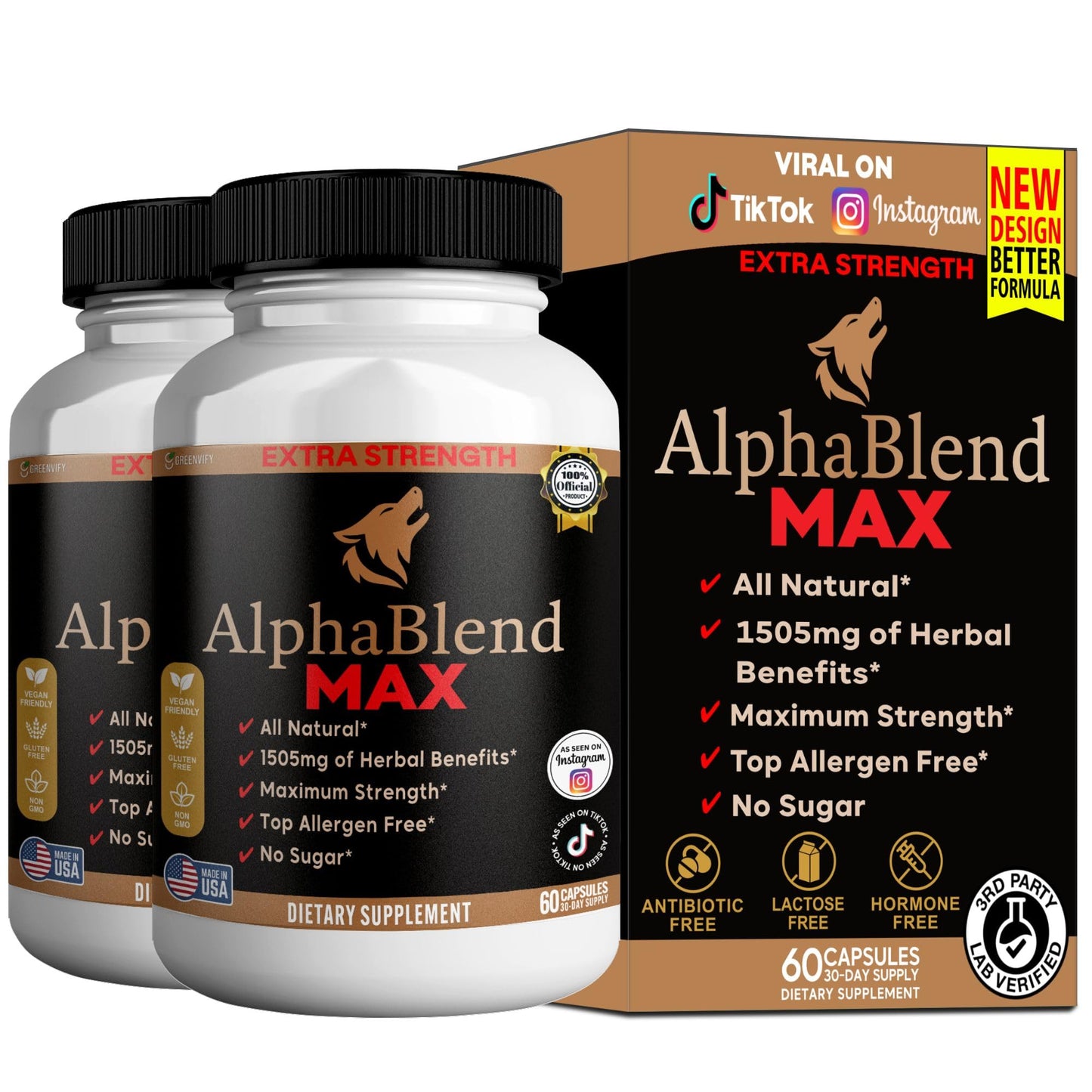 GREENVIFY AlphaBlend MAX Extra Strength Maca Root Complex, Organic Blend Capsules, 60 Count