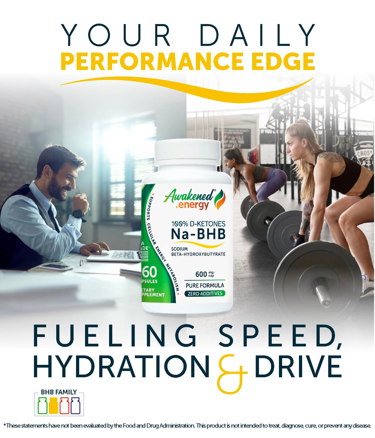 Awakened.energy Na-BHB Sodium Beta-Hydroxybutyrate Supplement 60 Capsules