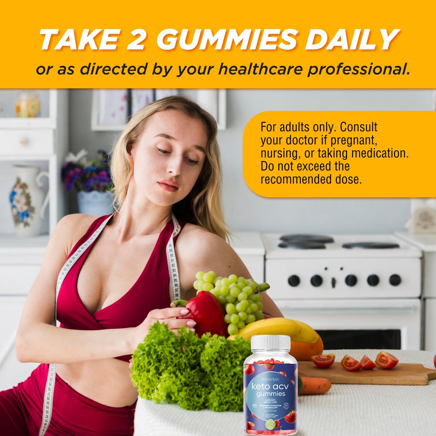 BionerLab Keto ACV Advanced Weight Loss Gummies, 60 Gummies
