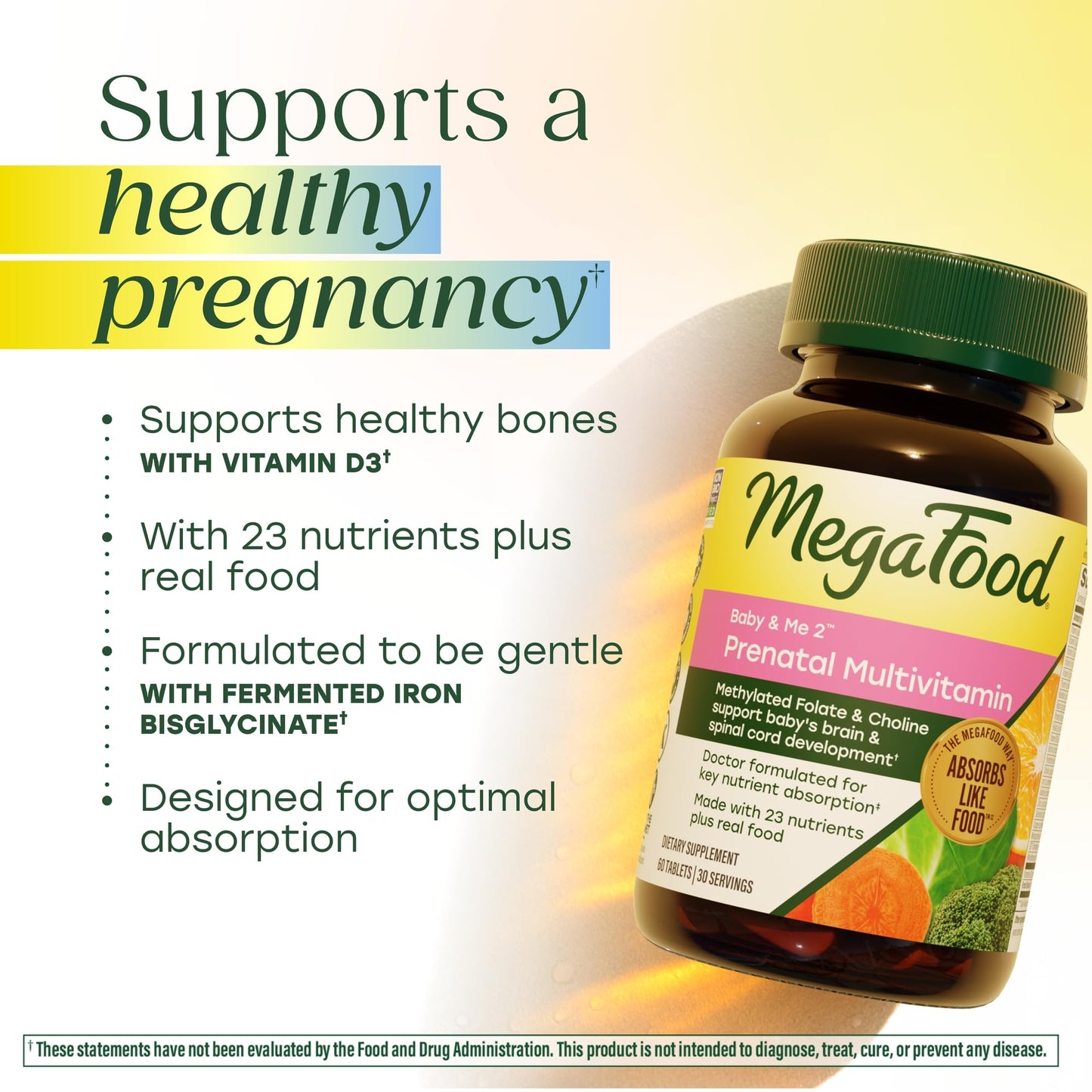 MegaFood Baby & Me 2 Prenatal Vitamin and Minerals Tablets 60 Count