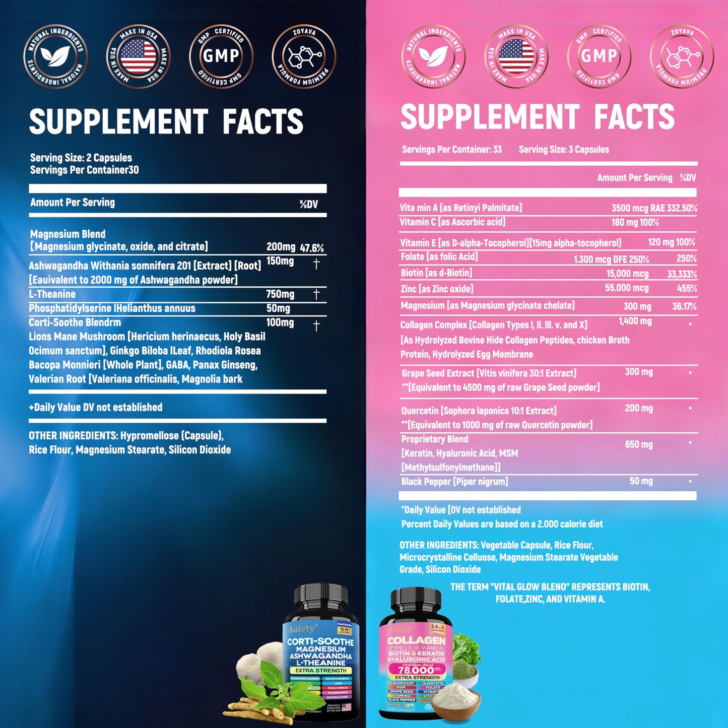 Auivty Shining Serenity Set, Calm & Collagen Bundle Capsules 90 Count