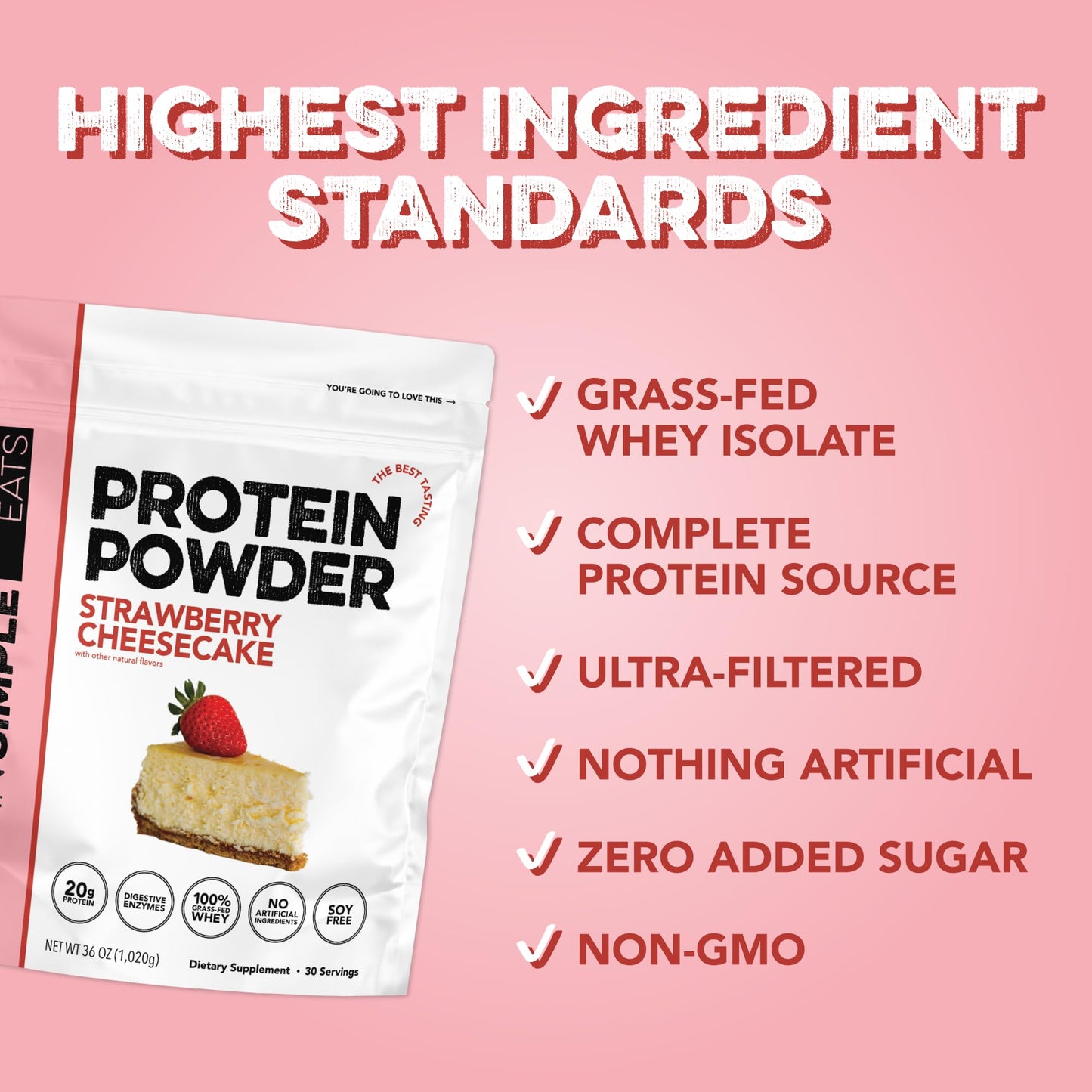 Clean Simple Eats Whey Protein Powder Strawberry Cheesecake, 12