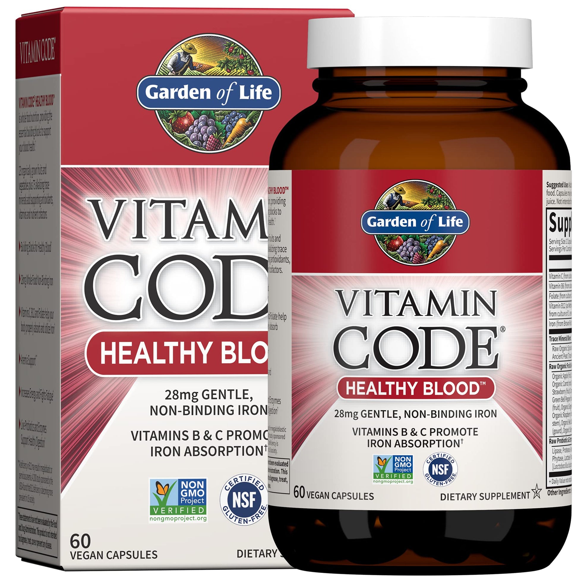 Garden of Life Vitamin Code Healthy Blood Iron Supplement for Women Capsules, 60 Count