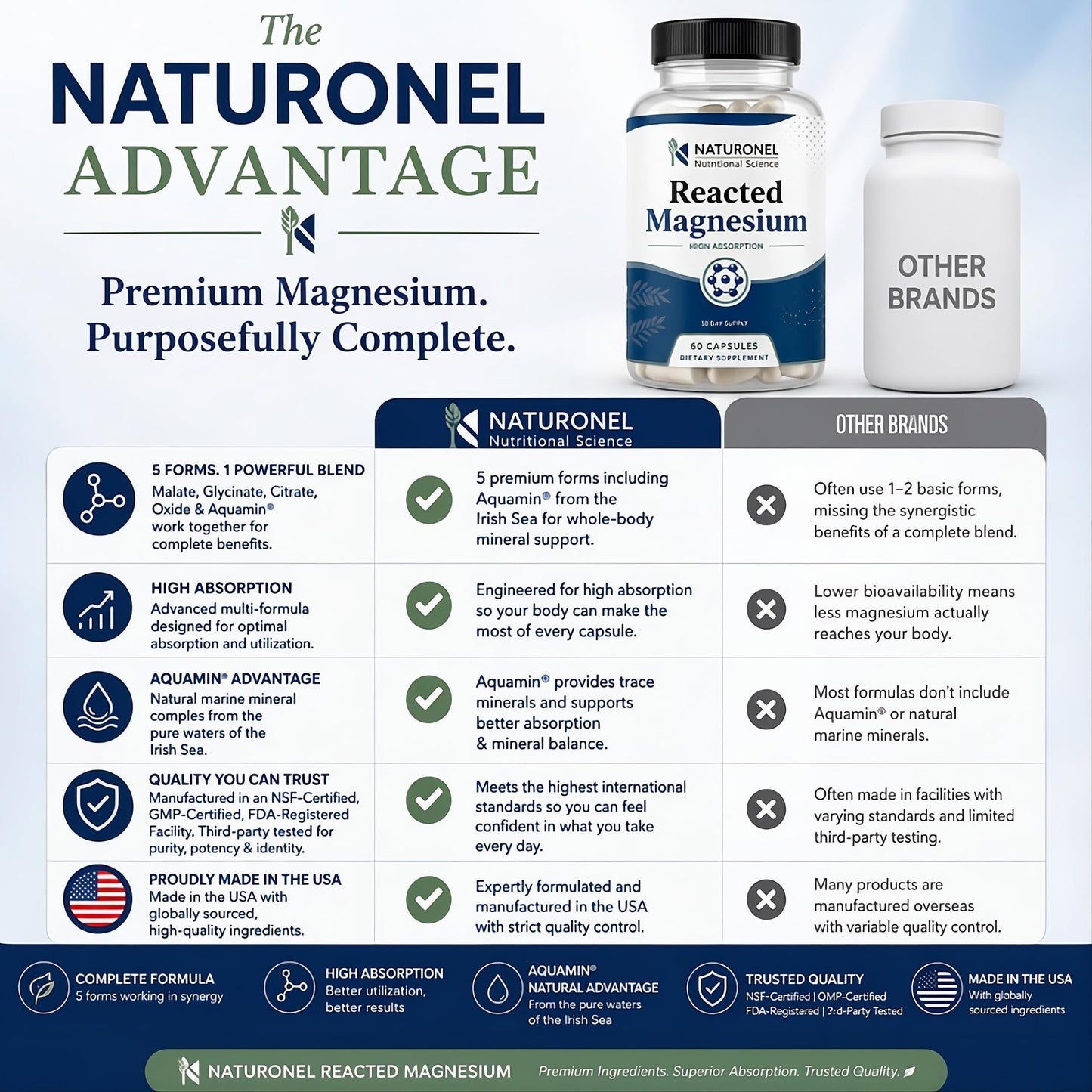 Naturonel Reacted Magnesium 500 mg Multi-Source Magnesium Complex Capsule, 60 Count