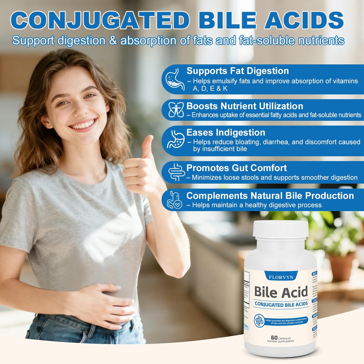 Florvyn Conjugated Bile Acid Supplement 1000mg Capsule 2 Count