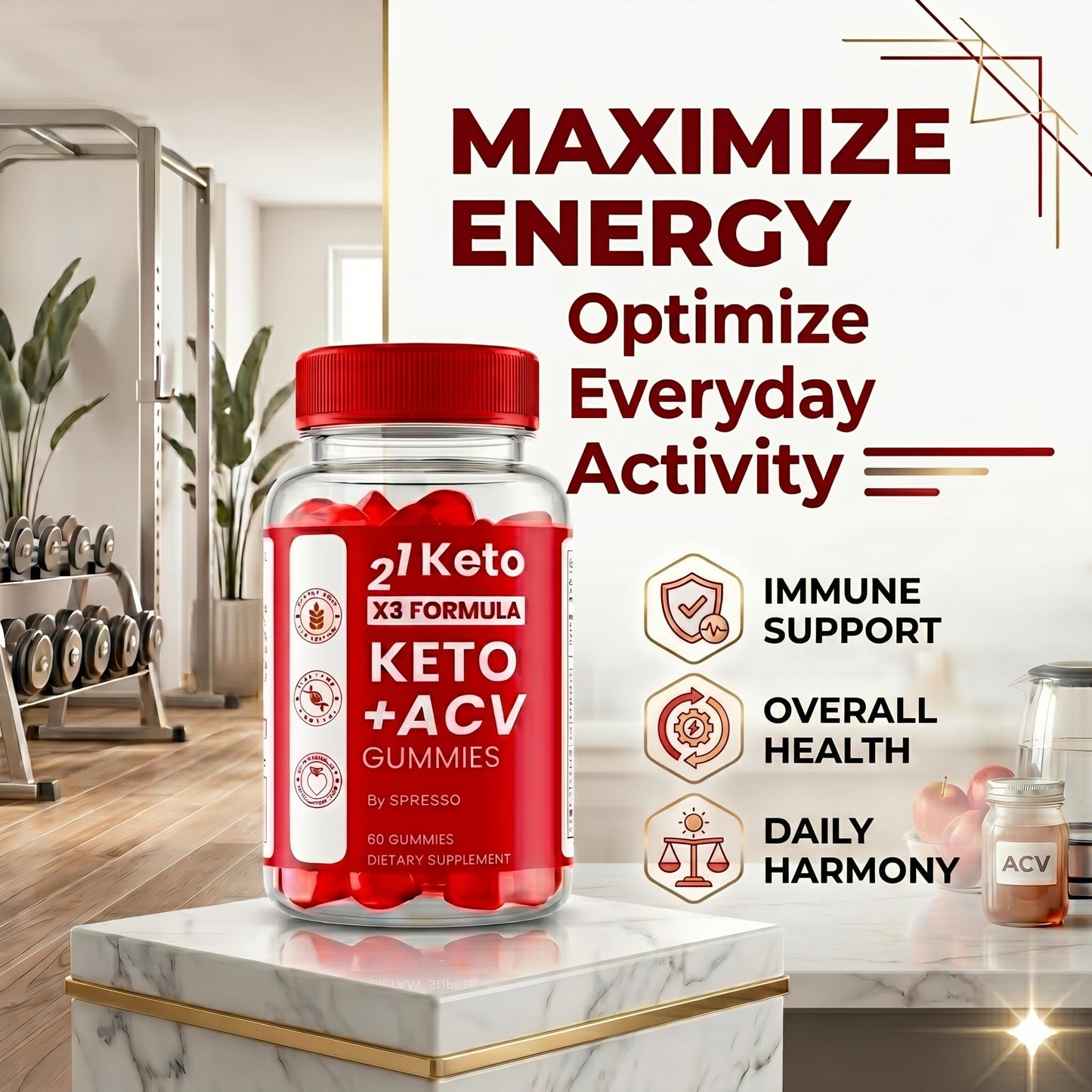SPRESSO 21 Keto X3 Formula Keto+ACV Gummies, 60 Gummies