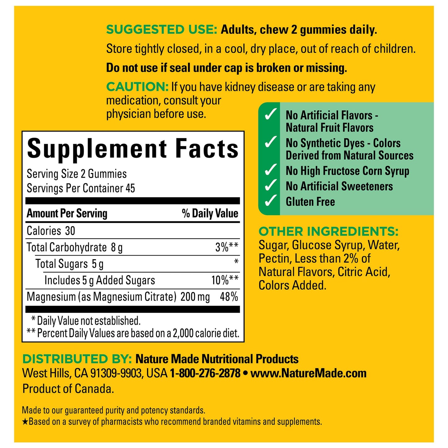 Nature Made High Absorption Magnesium Citrate 200 mg per Serving, Magnesium-Supplement for Muscle, Nerve, Bone and Heart Support Gummies, 180 Count