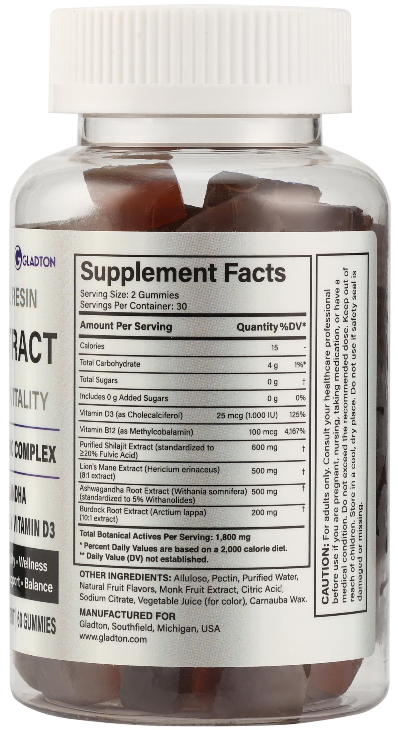 GLADTON Shilajit Gummies 60 Count