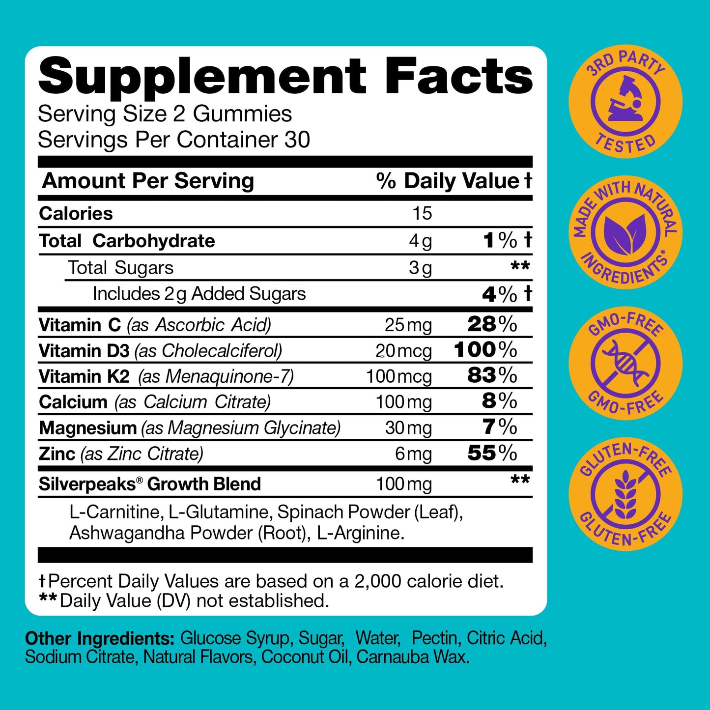 Silverpeaks Calcium Magnesium Gummies for Kids – Multivitamin with Vitamin D3, K2, C, Zinc & Collagen, 120 Gummies