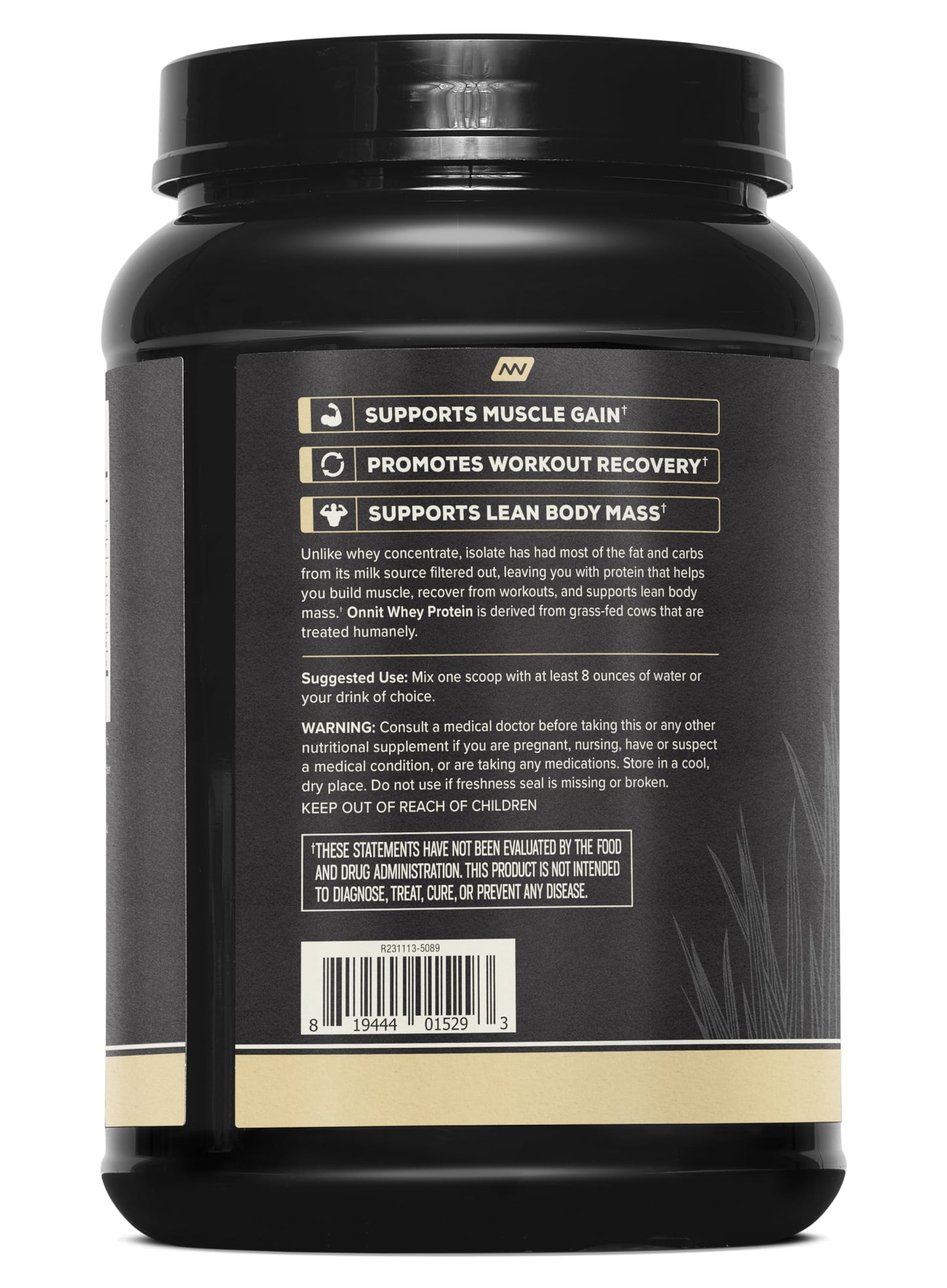 ONNIT Grass Fed Whey Isolate Protein Powder, Vanilla, 30.48 oz