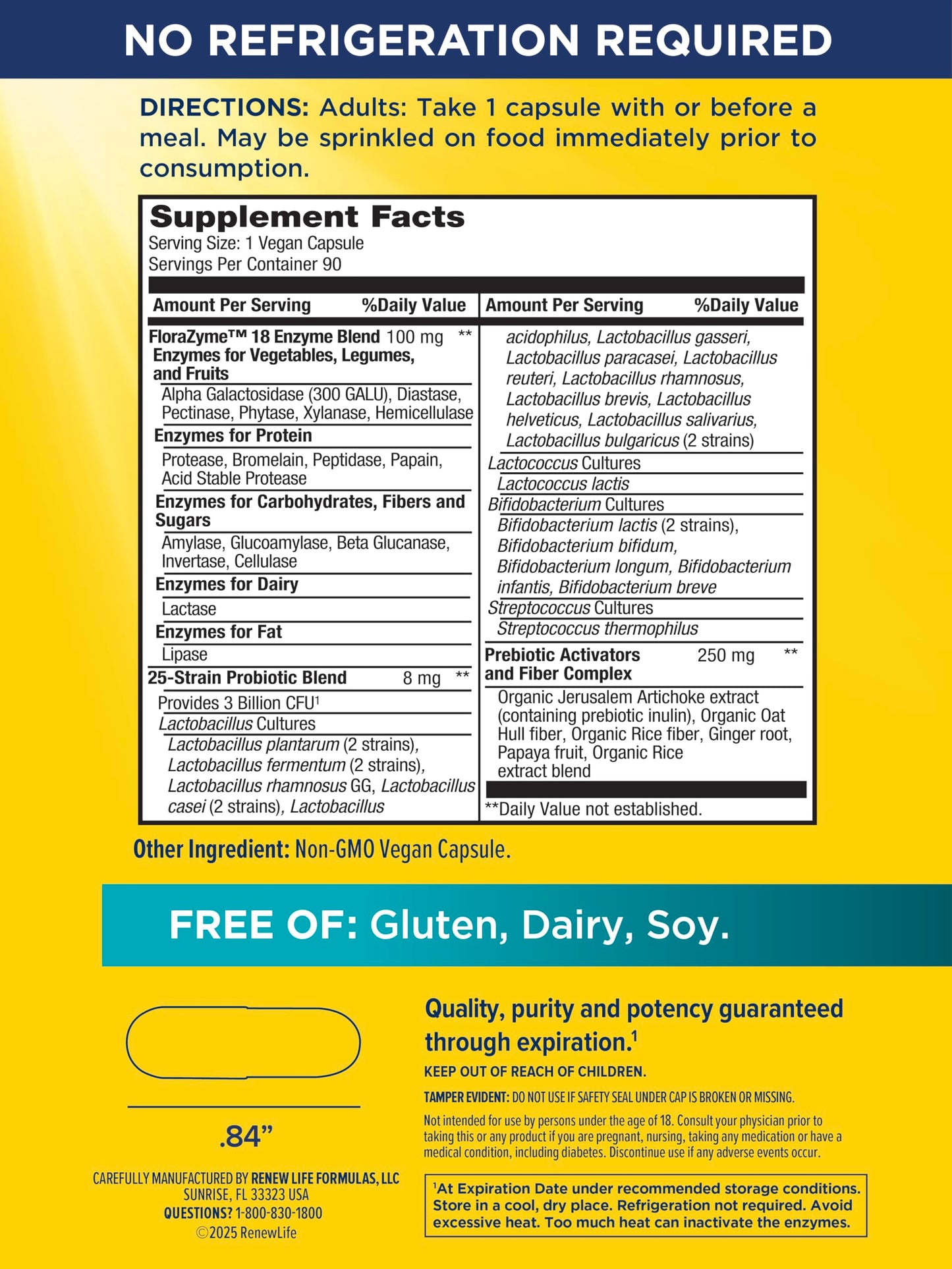 Renew Life Florazyme Digestive Enzymes with Probiotics 90 Capsules