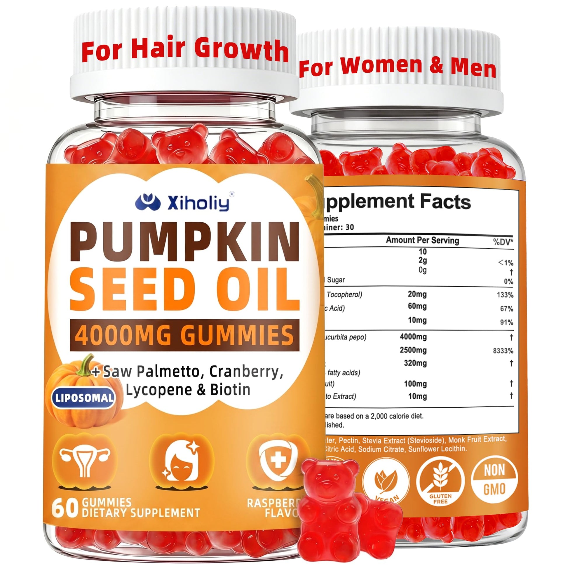 XIHOLIY Pumpkin Seed Oil Gummies 4000mg with Saw Palmetto, 60 Gummies