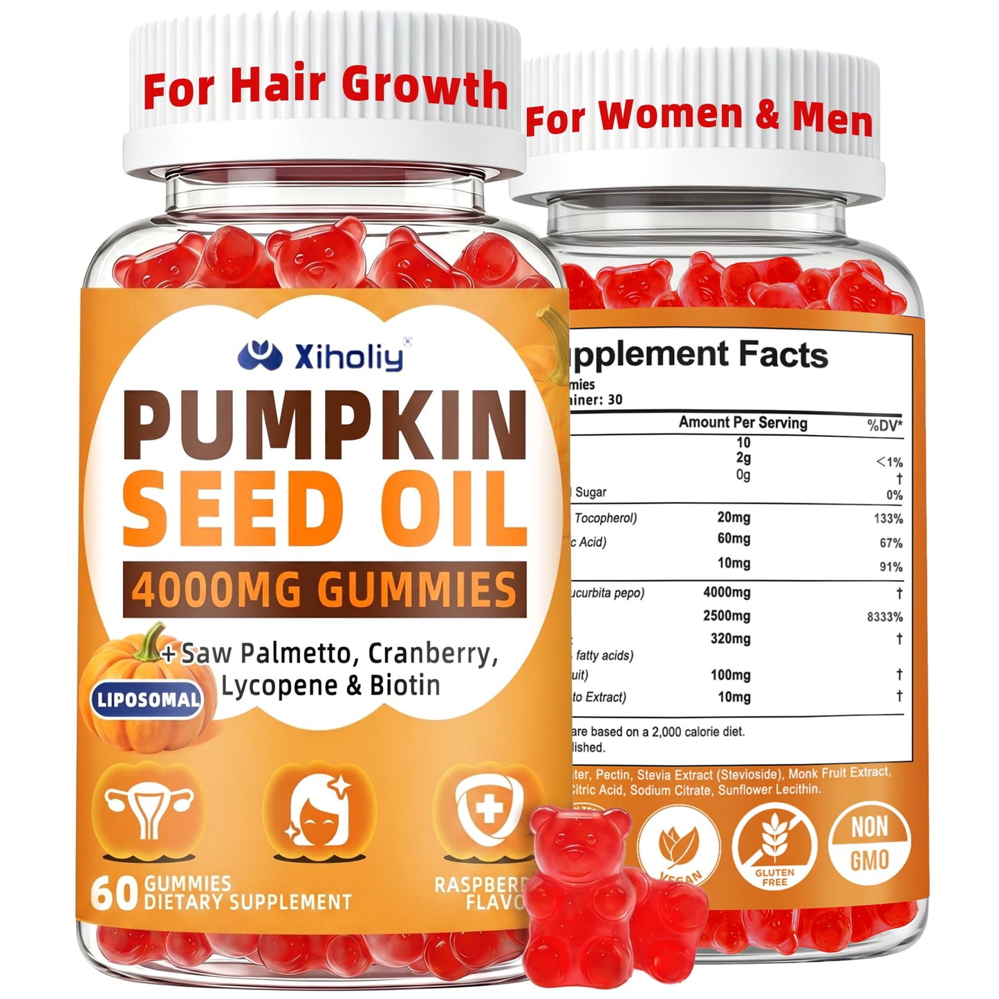 XIHOLIY Pumpkin Seed Oil Gummies 4000mg with Saw Palmetto, 60 Count