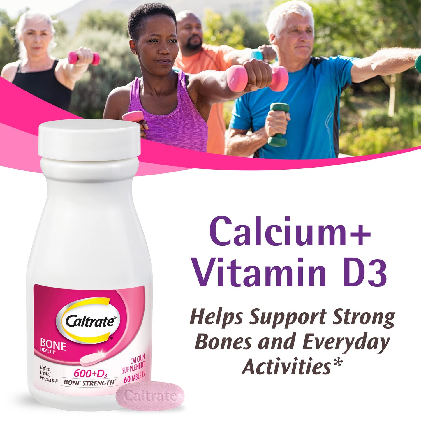 Caltrate 600 Plus D3 Calcium and Vitamin D Supplement Tablets, 60 Count