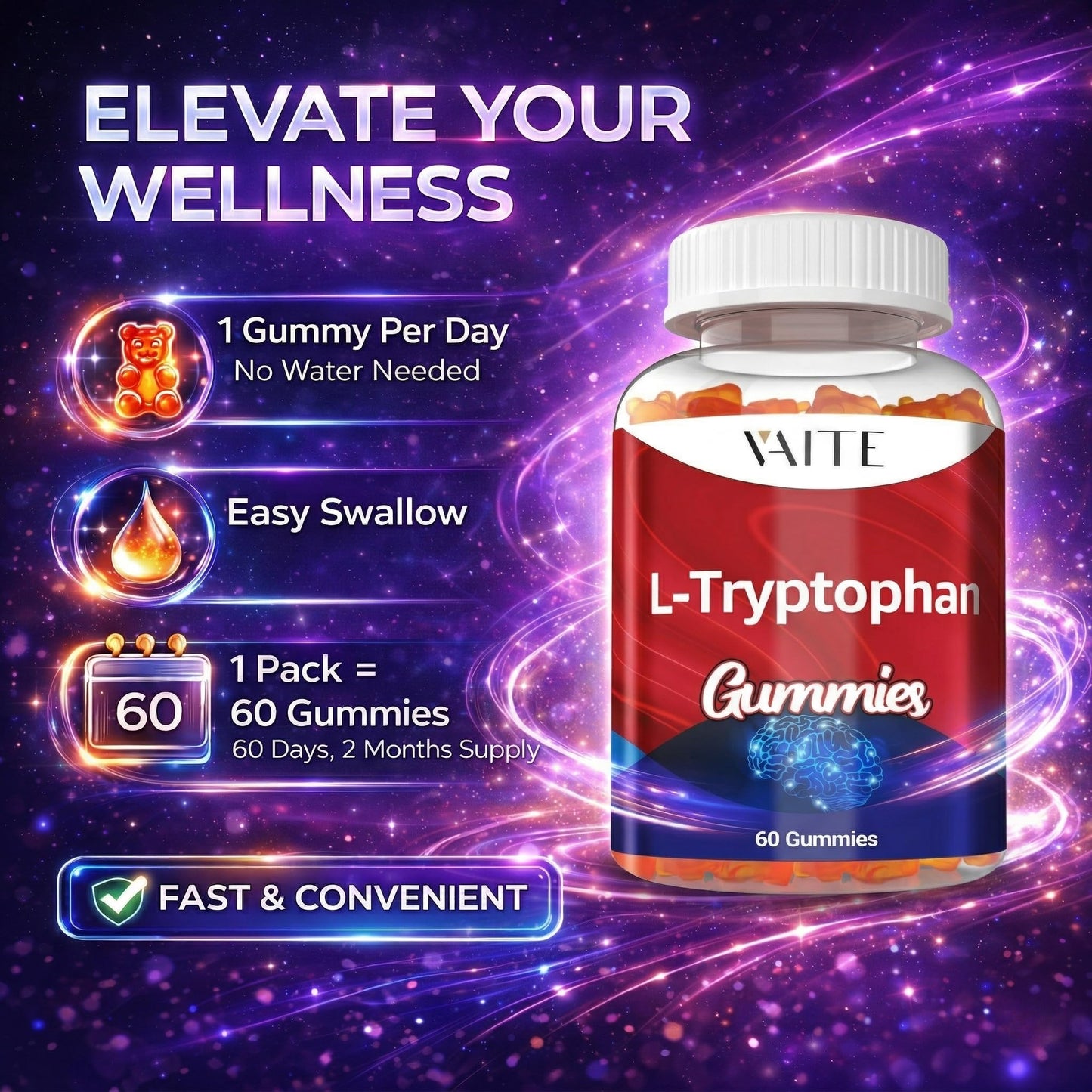 VAITE L-Tryptophan 1000mg Gummies, 60 Count