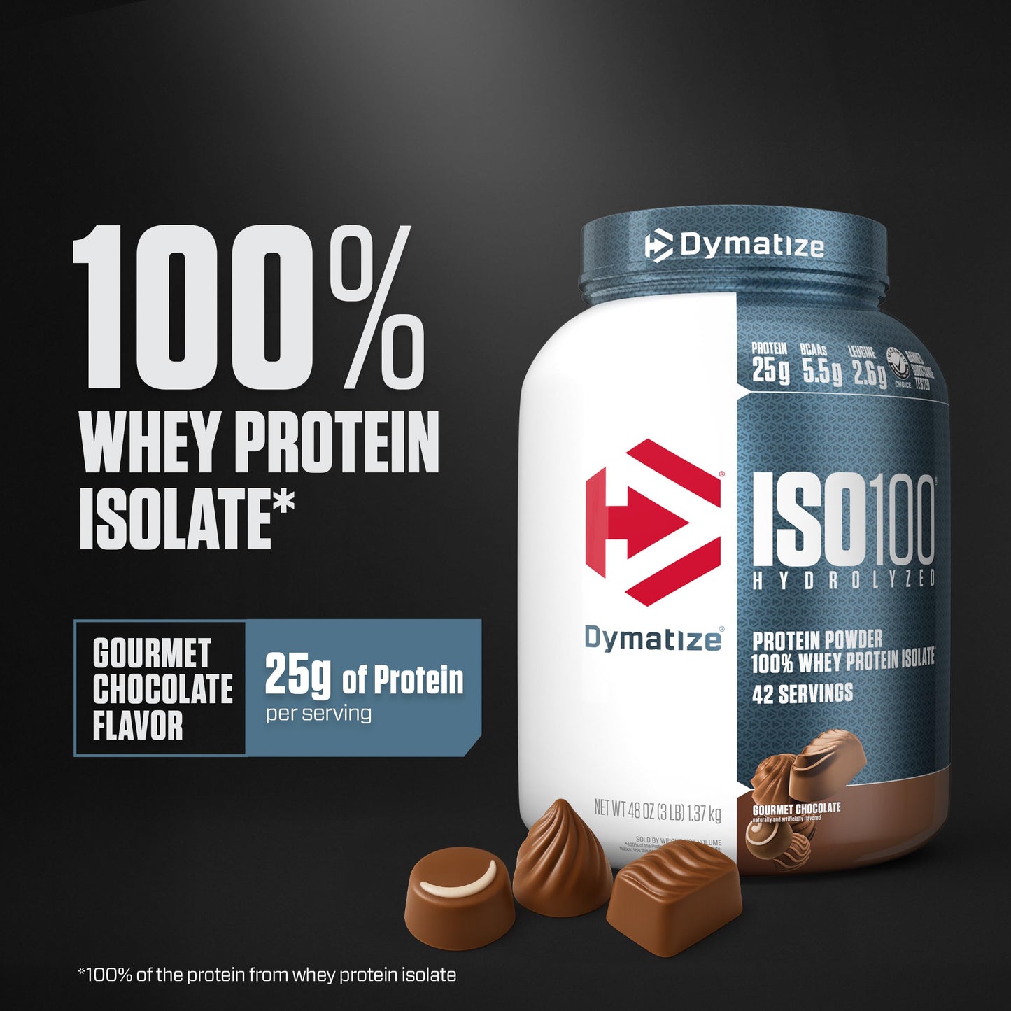 Dymatize ISO100 Whey Isolate Protein Powder, Gourmet Chocolate, 48 Servings