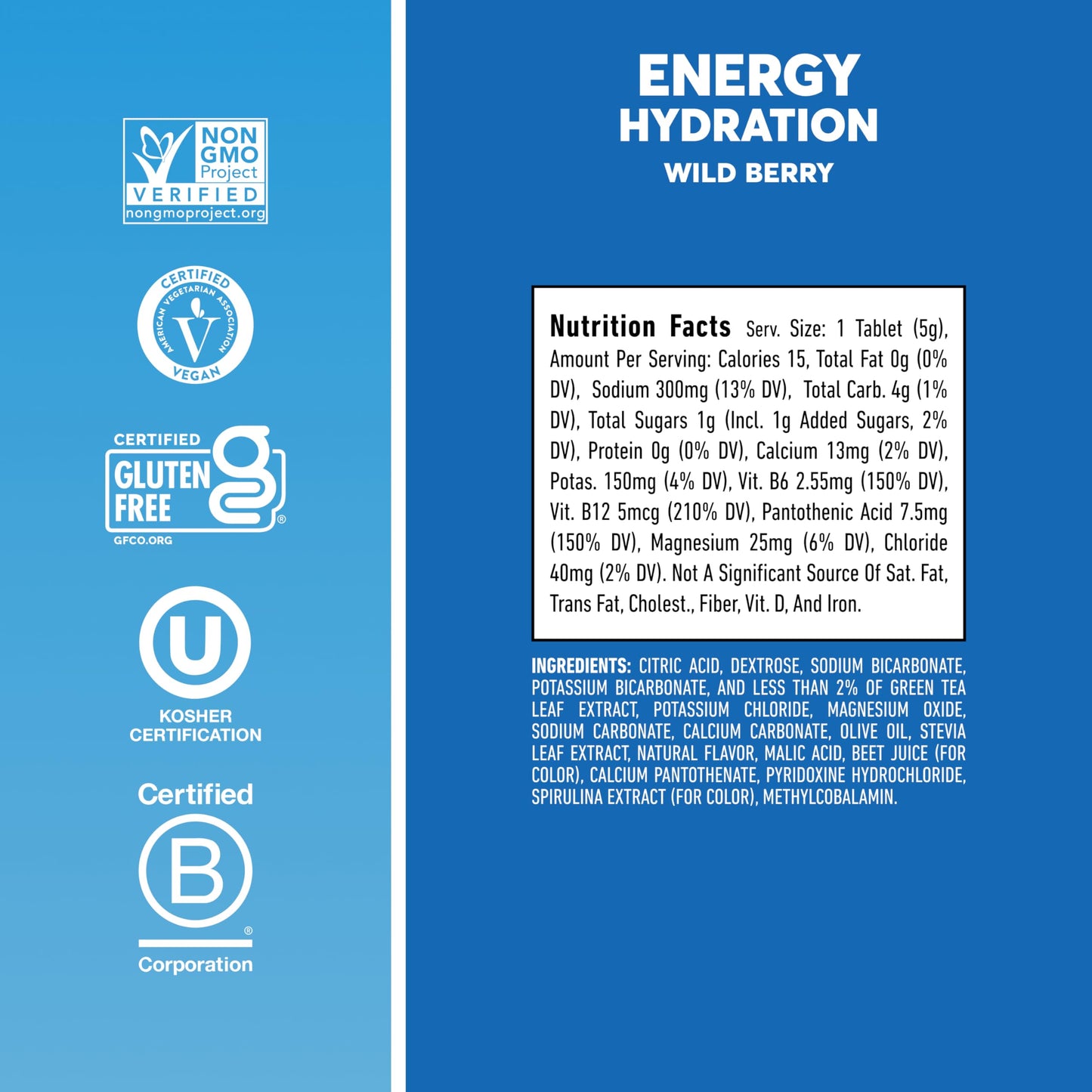 Nuun Energy Caffeine + B Vitamins Wild Berry Tablet, 80 Count