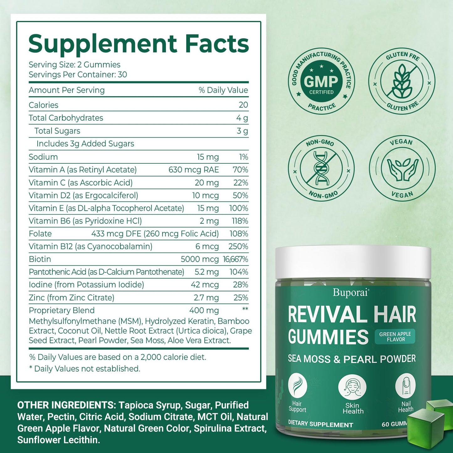 Buporai Hair Growth Gummies 60 Count