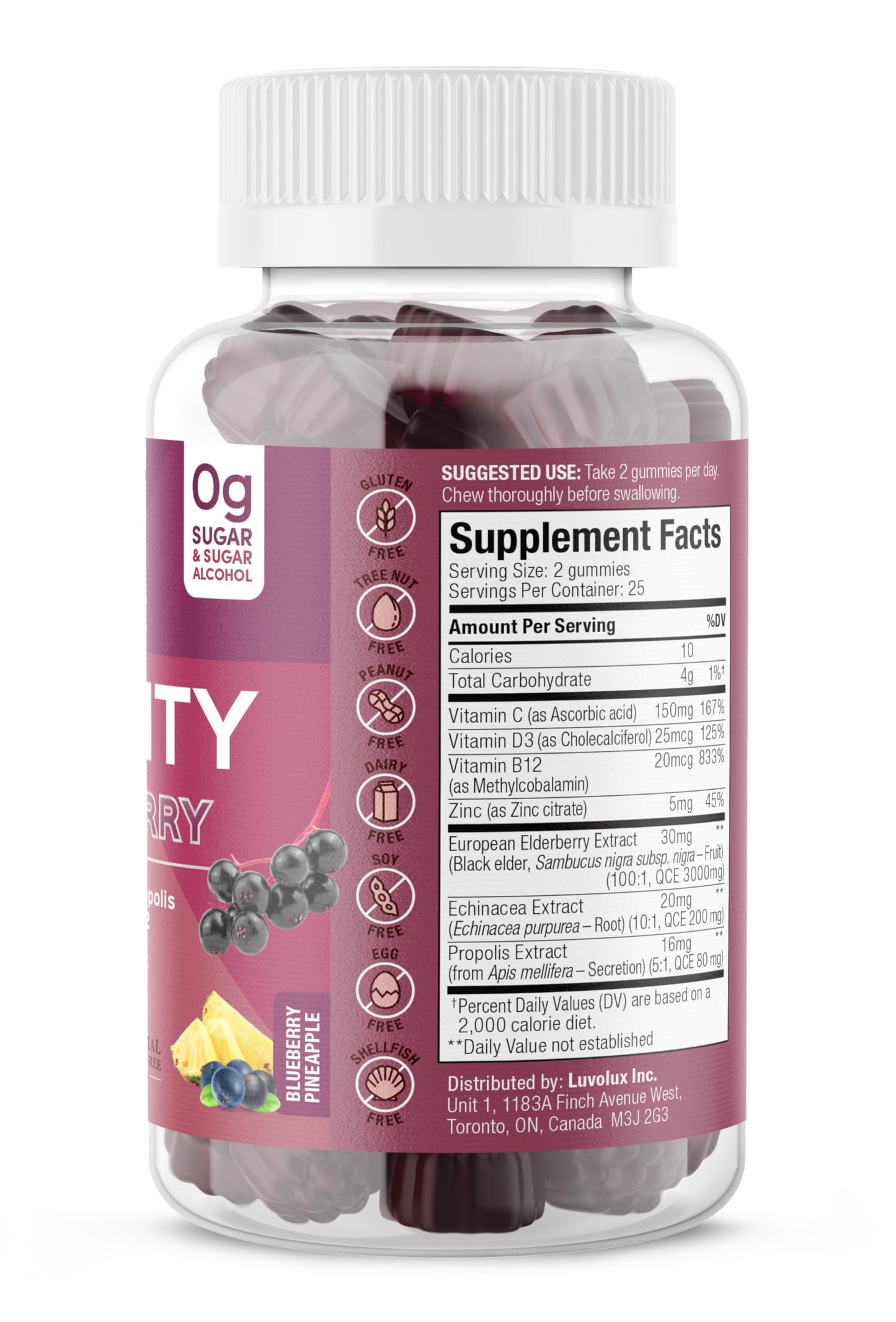 SUKU Ultimate Immunity Elderberry Echinacea and Propolis Gummies, Gummy, 50 Count