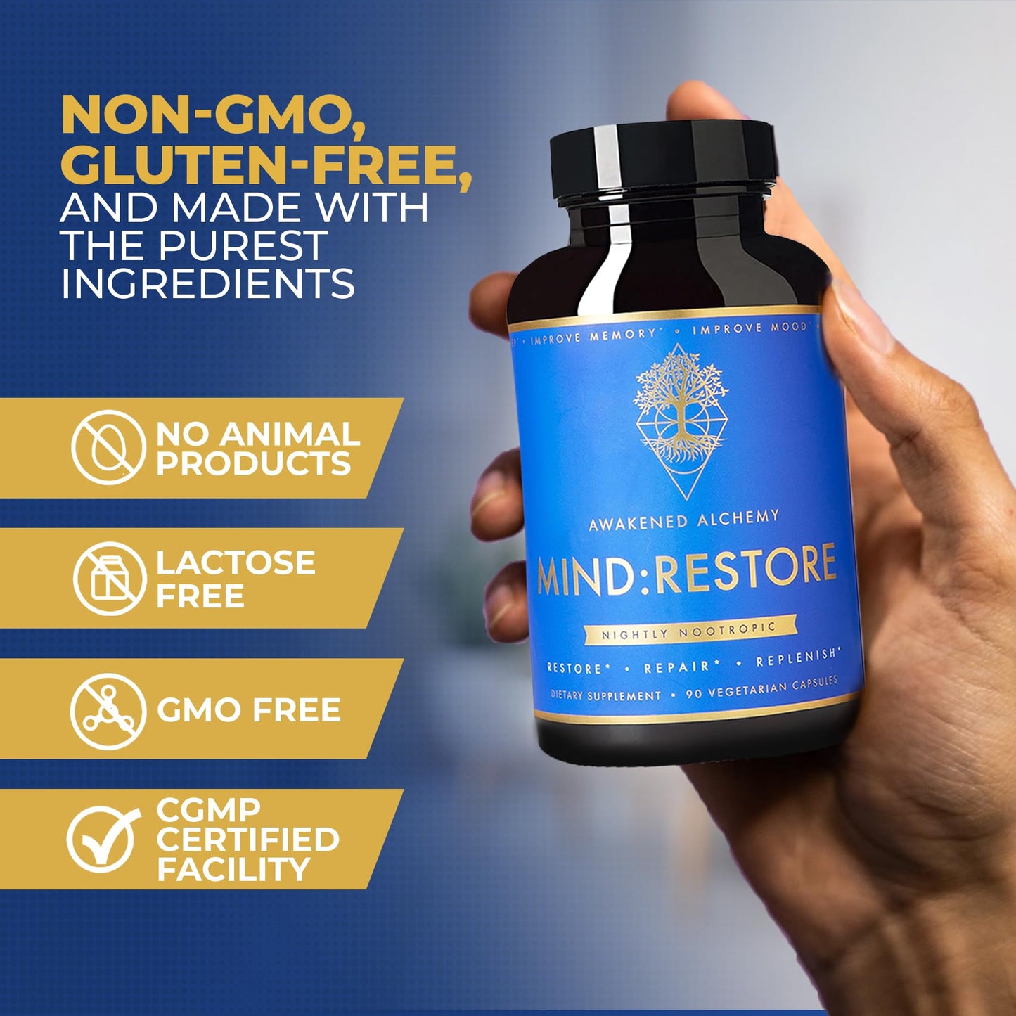 Awakened Alchemy MIND:RESTORE Premium Nighttime Nootropic Supplement Capsule, 90 Count