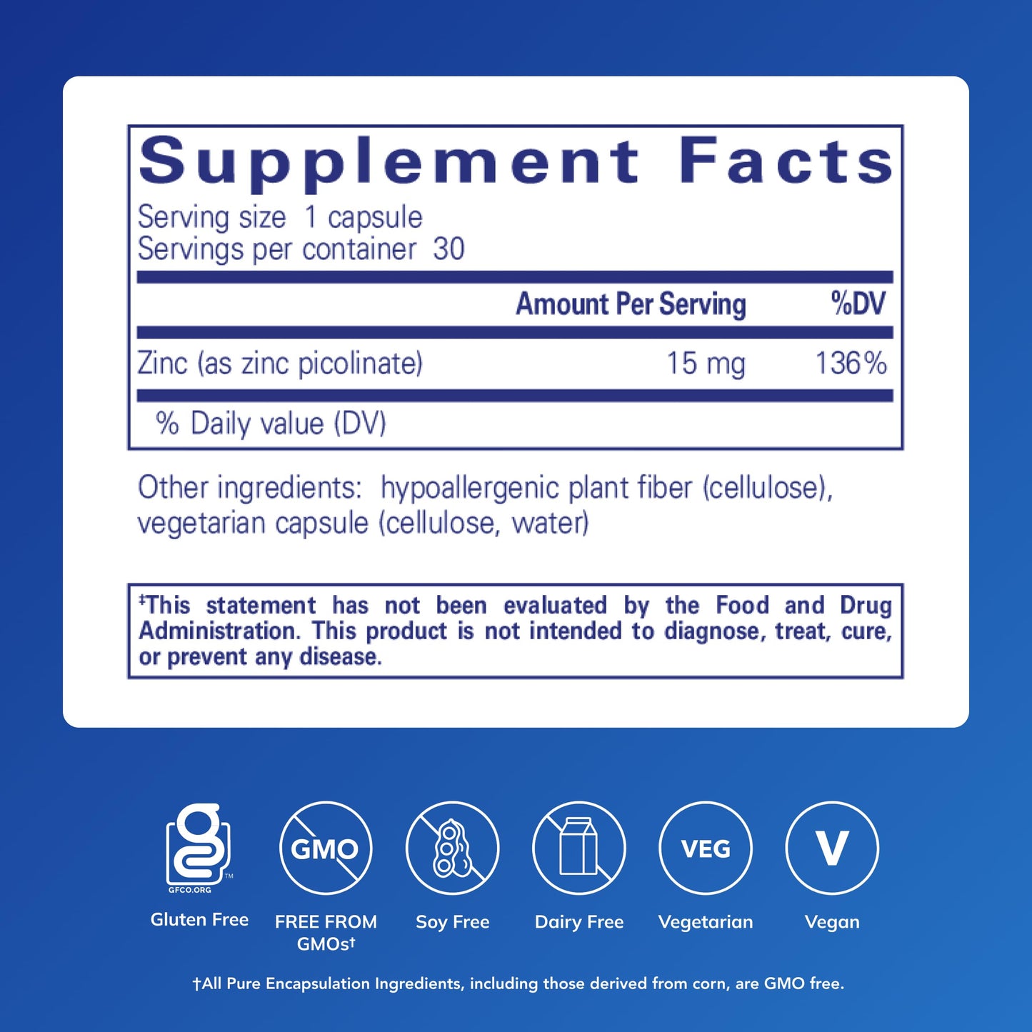 Pure Encapsulations Zinc 15 mg Capsules, 30 Capsules