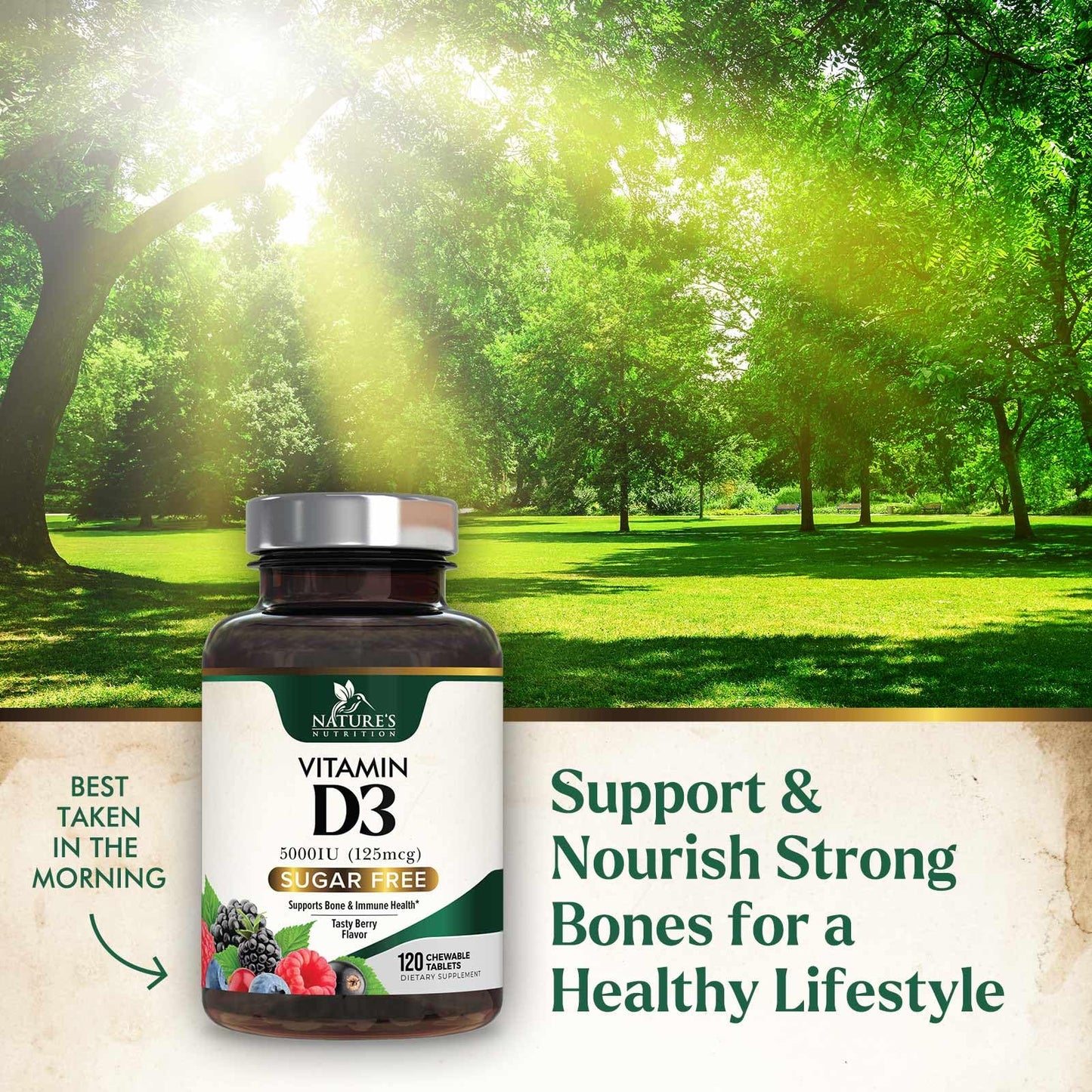 Nature's Nutrition Vitamin D3 5000 IU (125 mcg) Chewable, 120 Count