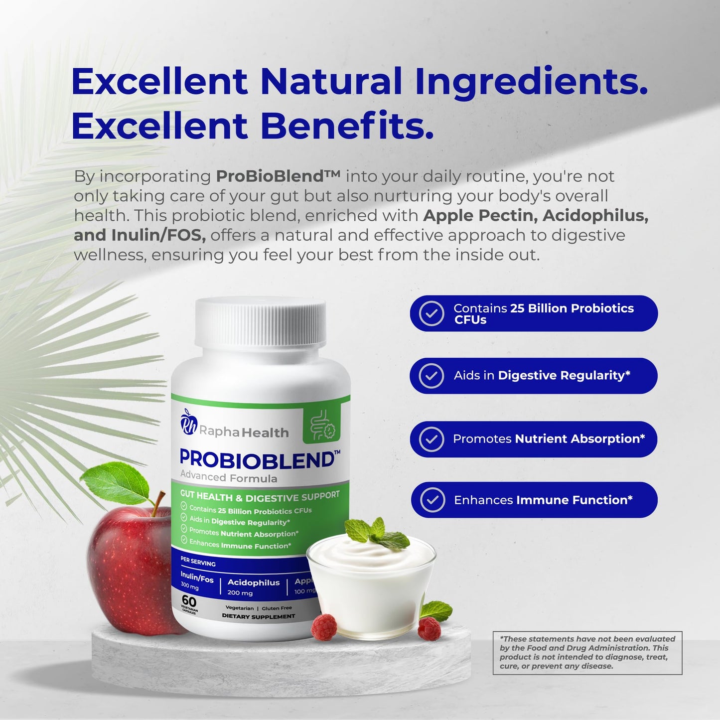 RAPHA HEALTH PROBIOBLEND 25 Billion CFU Probiotic & Digestive Enzyme Complex 60 Capsules