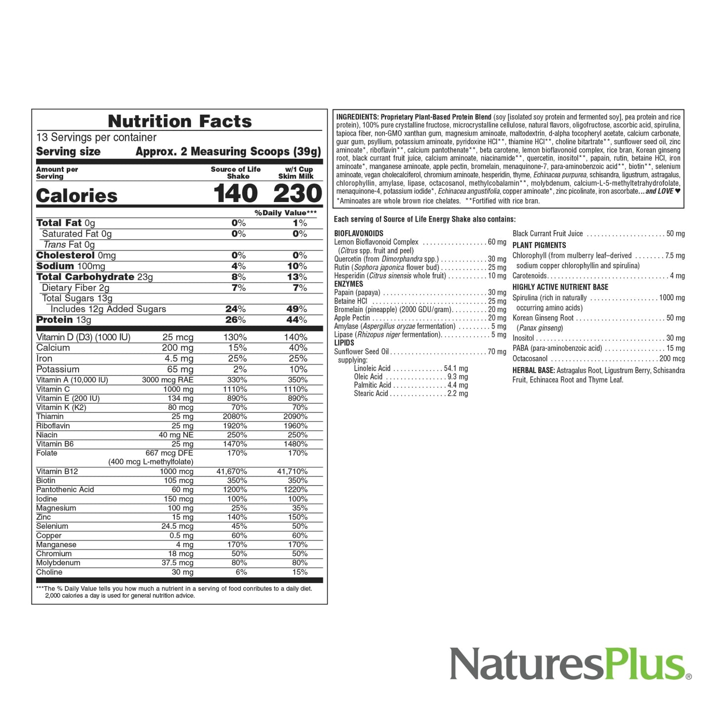 NaturesPlus Source of Life Energy Shake Creamy Granola Powder 70.4