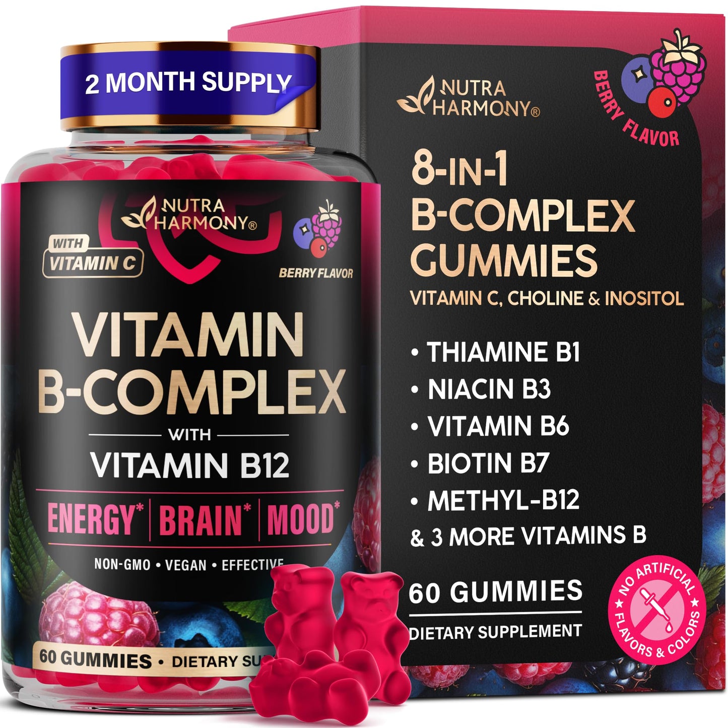 NUTRAHARMONY Vitamin B-Complex Gummies, 60 Gummies