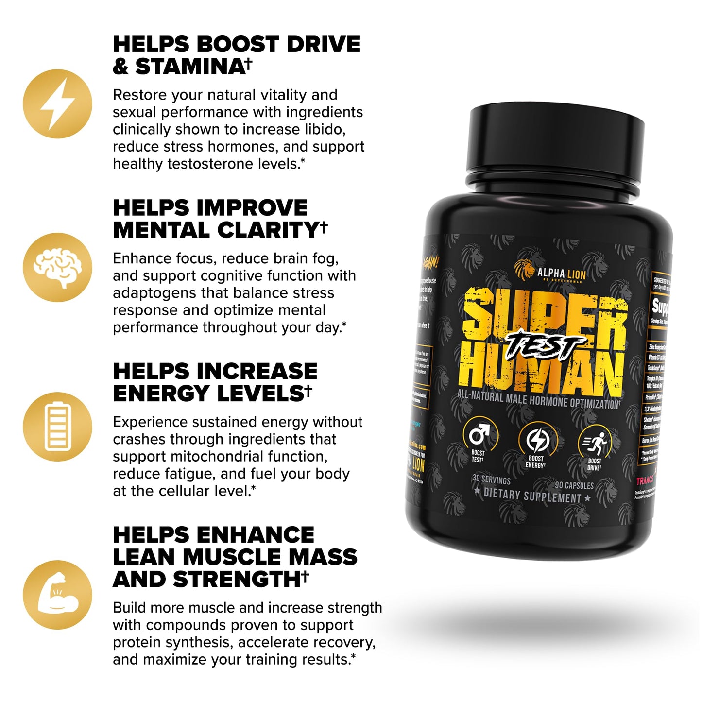 ALPHA LION Superhuman Test Natural Testosterone Booster for Men Capsule 30 Count