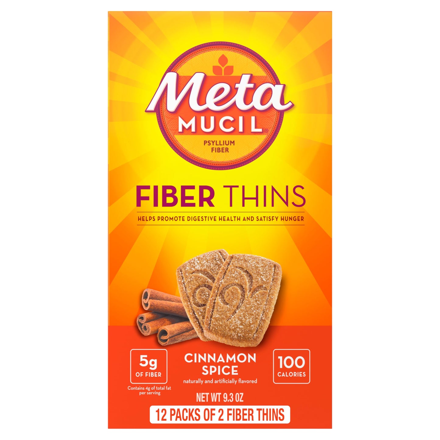 Metamucil Fiber Thins Caplets Cinnamon Spice Plant Based Psyllium Husk, 5g Fiber per Serving, Supports Digestive Health, 24 Caplets