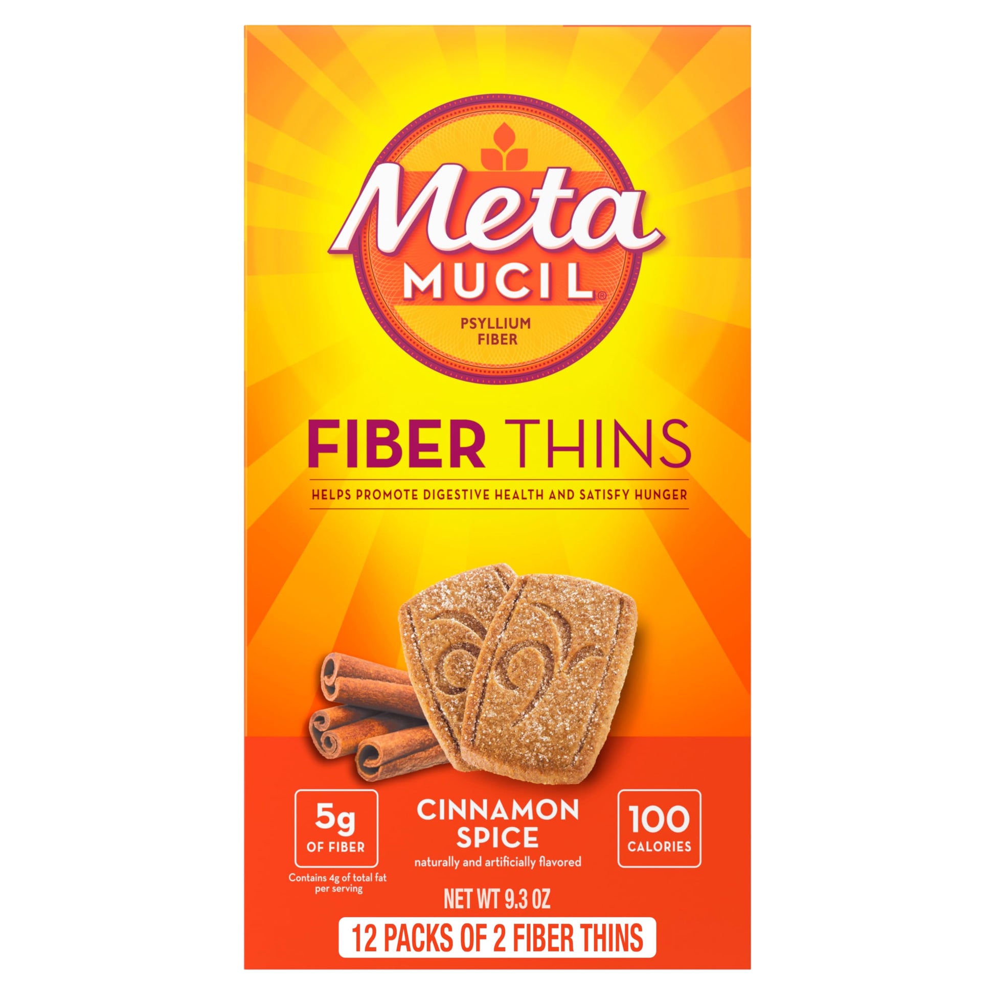 Metamucil Fiber Thins Caplets Cinnamon Spice Plant Based Psyllium Husk, 5g Fiber per Serving, Supports Digestive Health, 24 Caplets