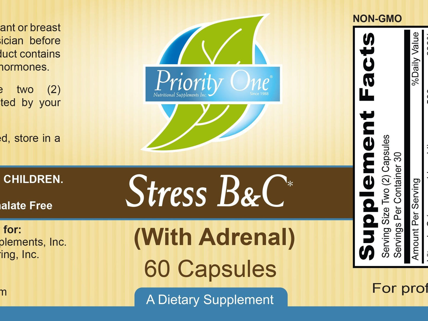 Priority One Stress B & C B Complex with Whole Gland Adrenal Capsules, 60 Count