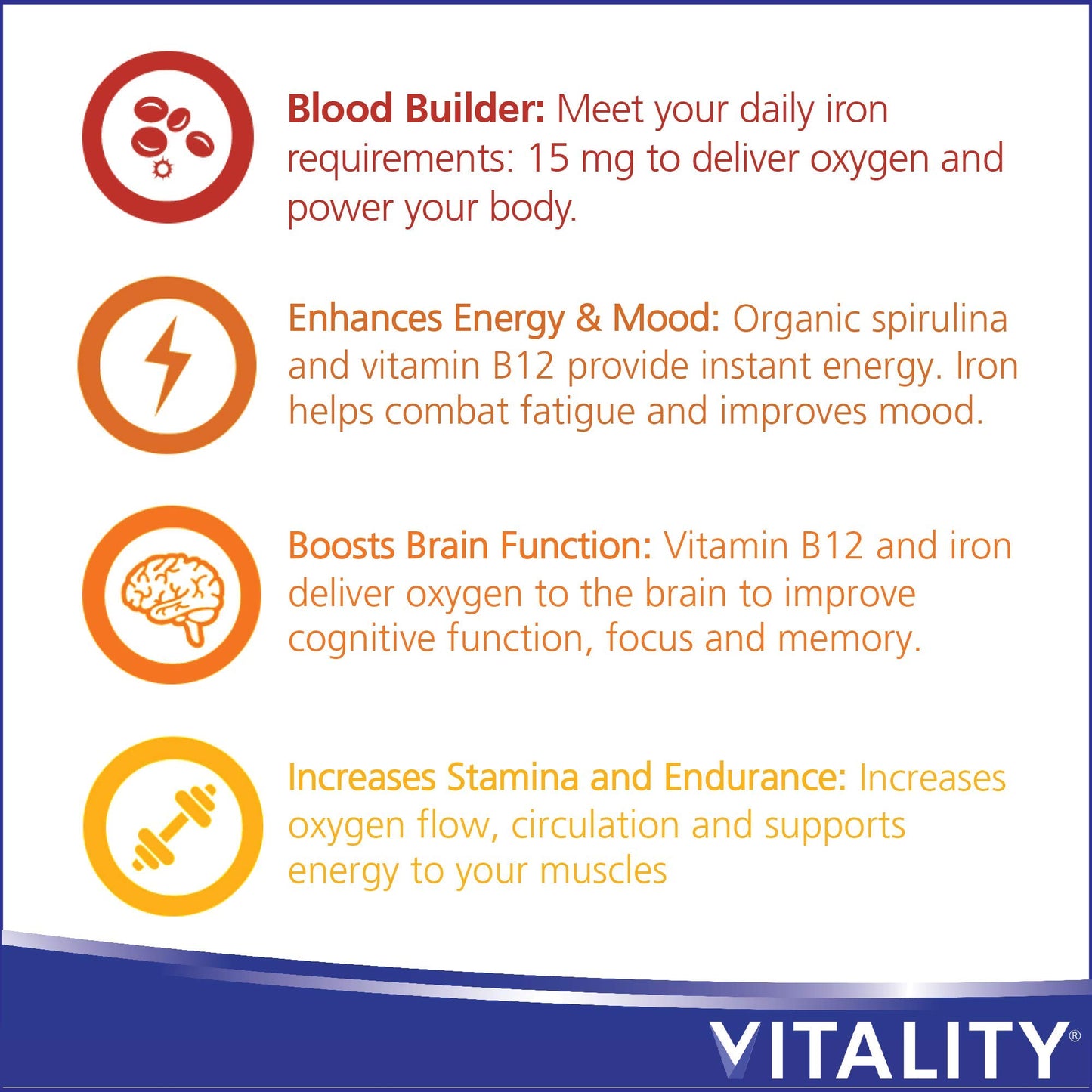 Vitality Daily Iron + Organic Spirulina, 60 Veg Capsules