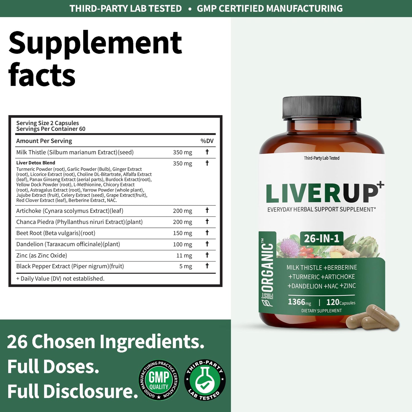 FIRSTORGANIC Milk Thistle Liver Guard+ Complex Capsule, 120 Capsules