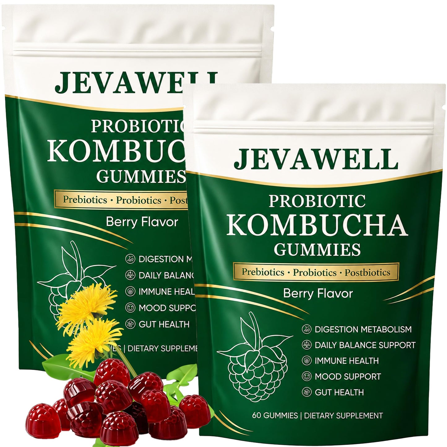 YANJIAYI Jevawell Kombucha Gummies, 60 Gummies