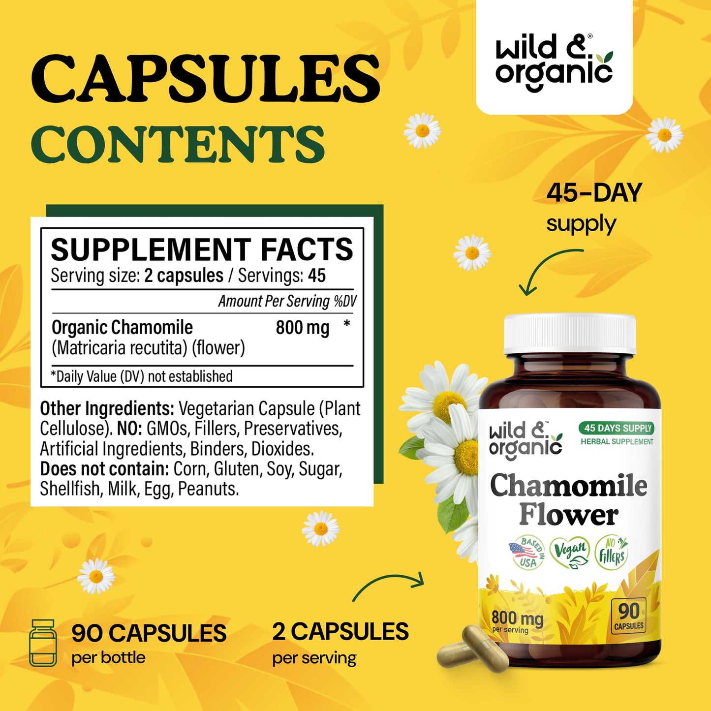 Wild & Organic Chamomile Capsules 800 mg, 90 Count