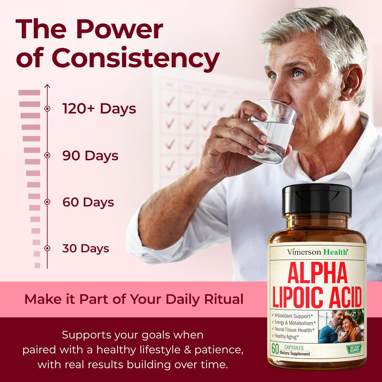 Vimerson Health Alpha Lipoic Acid 650mg ALA Supplement for Nerve and Brain Health, Antioxidant Support and Healthy Aging, 60 Capsules