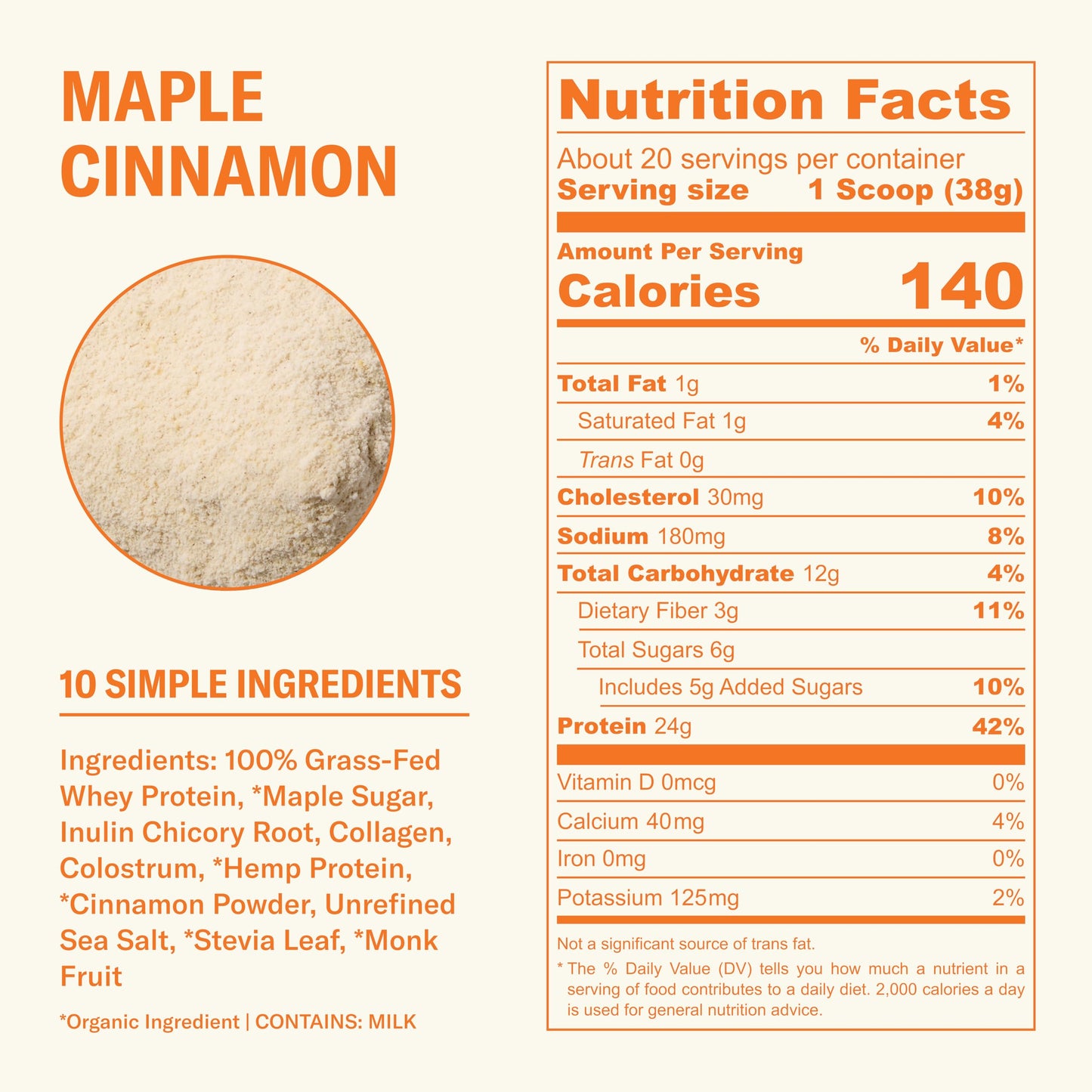 Ballerina Farm Grass Fed Whey Protein Powder, Maple Cinnamon, 24g Protein with Collagen Peptides, 20 Servings