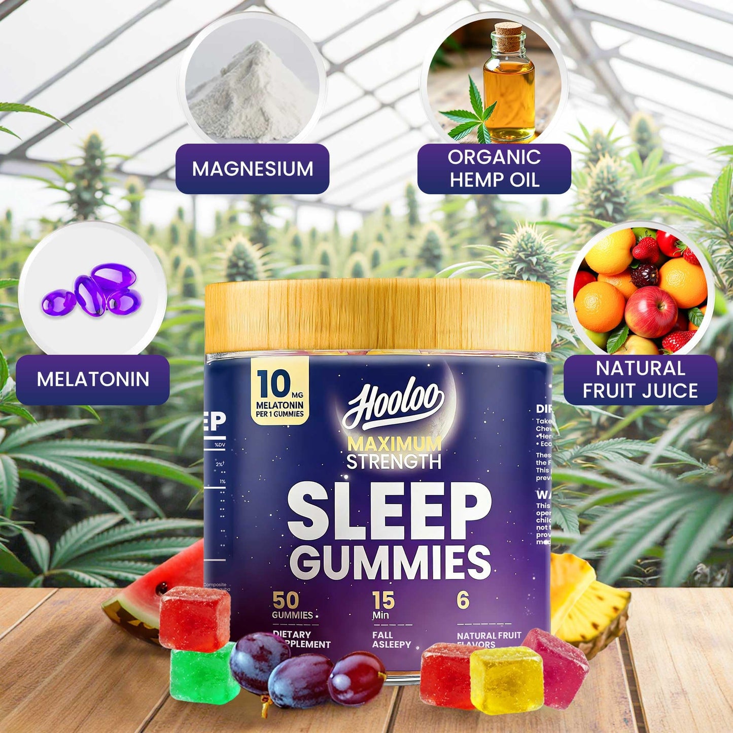 HOOLOO Sleep Gummies with 10mg Melatonin Gummy, 50 Count