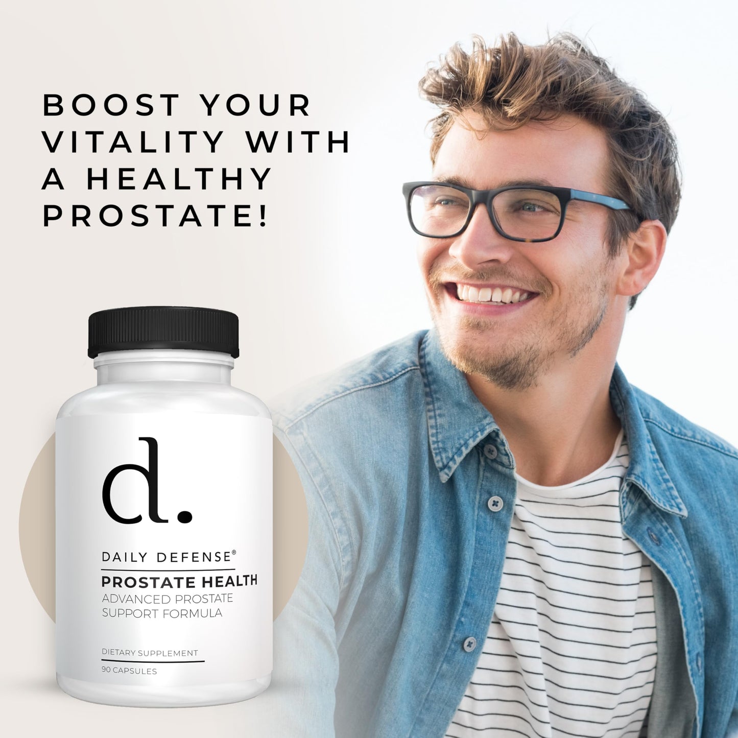 Daily Defense Prostate Defense Prostate Health Supplement for Men with Saw Palmetto Powder, Vitamin E, Zinc, Mushrooms, Pumpkin Seed - Urinary Prostate Support Capsules 90