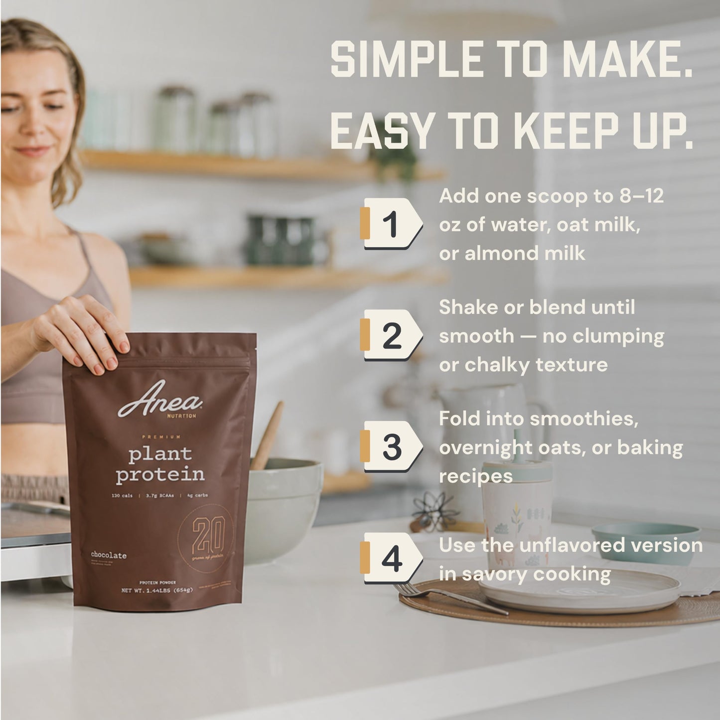 Anea Nutrition Plant Based Protein Powder Chocolate, Vegan, 23.0692 Servings